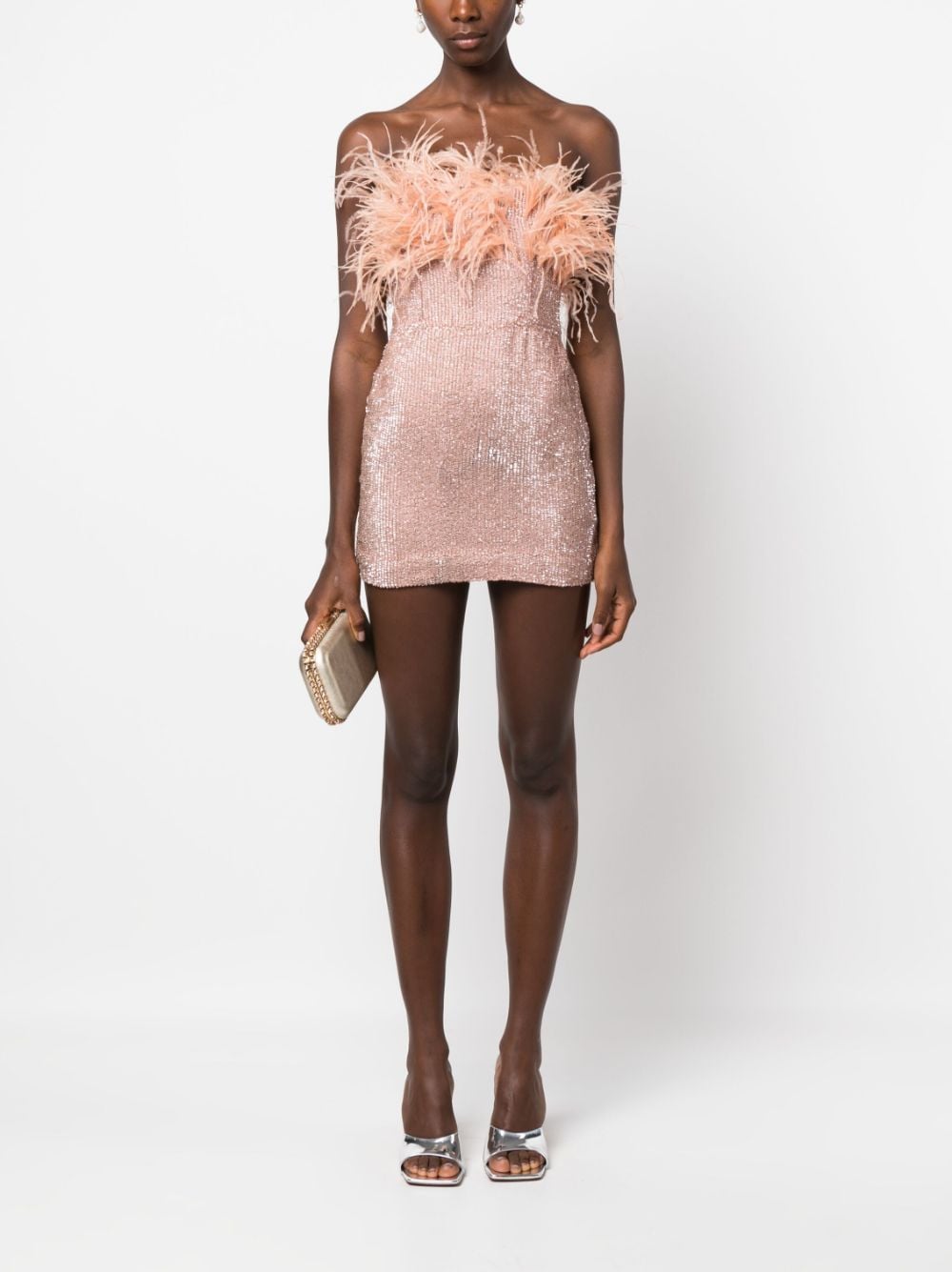 Shop Retroféte Feather-detail Mini Dress In Pink
