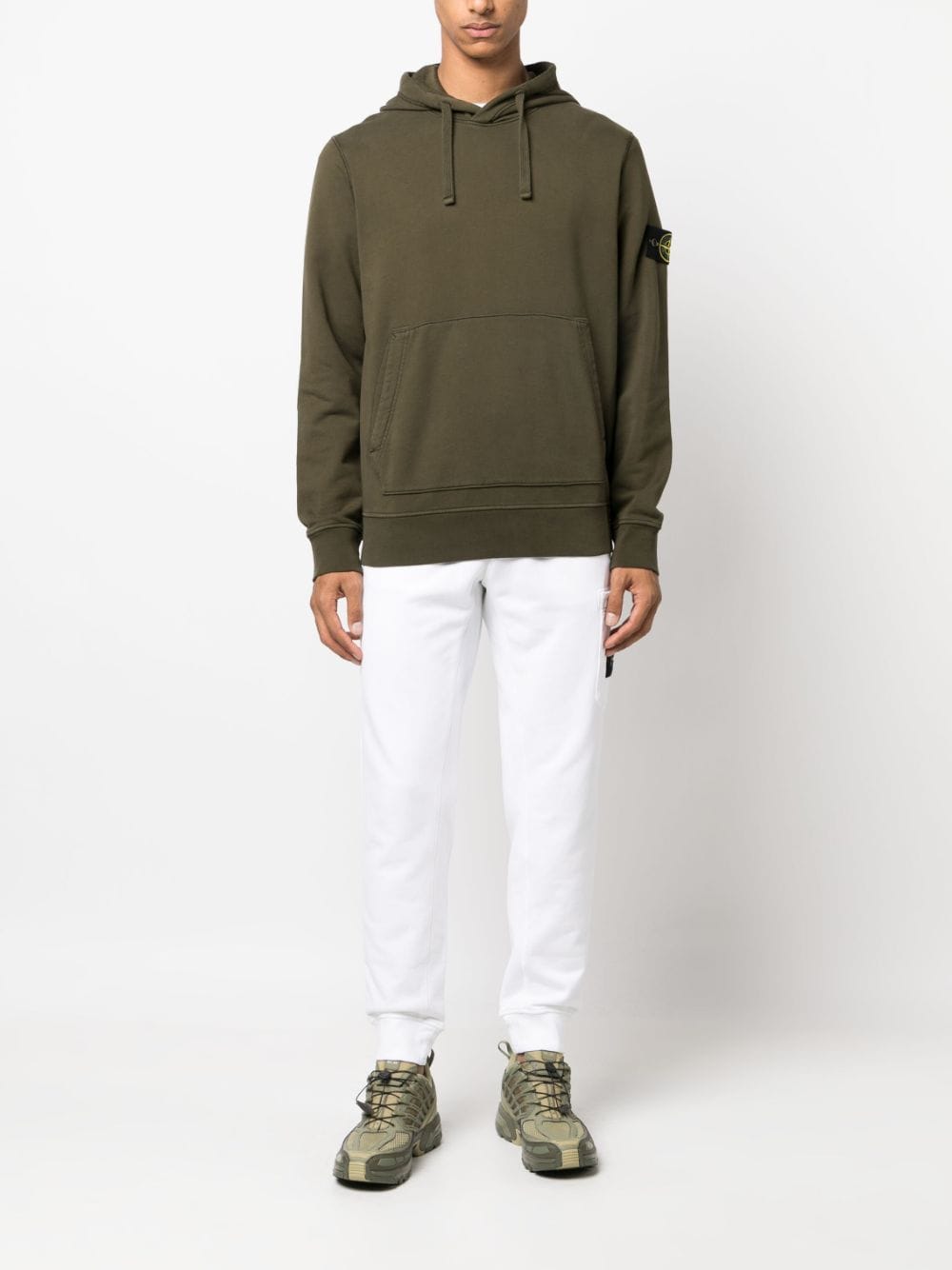 Shop Stone Island Compass-logo Cotton Hoodie In Green