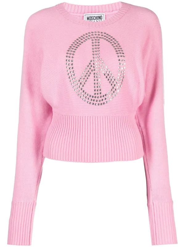 MOSCHINO JEANS rhinestone embellished fine knit Jumper Pink FARFETCH EG