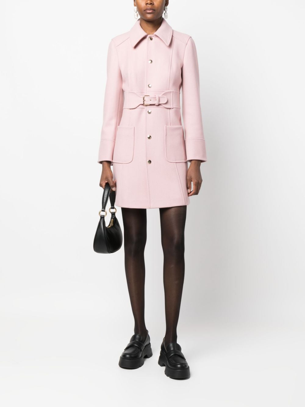 Louis Vuitton Belted Pink Angora Single-Breasted Coat