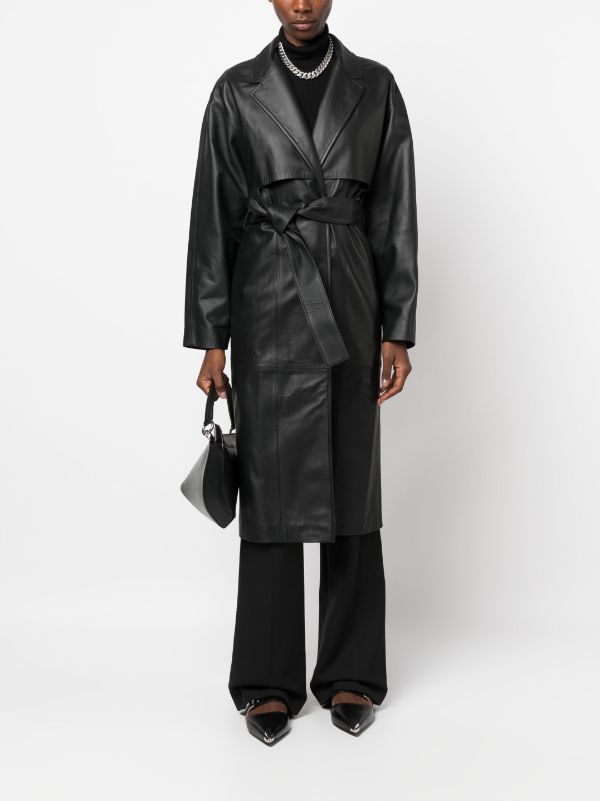 Calvin Trench Farfetch Belted Klein Leather Coat -