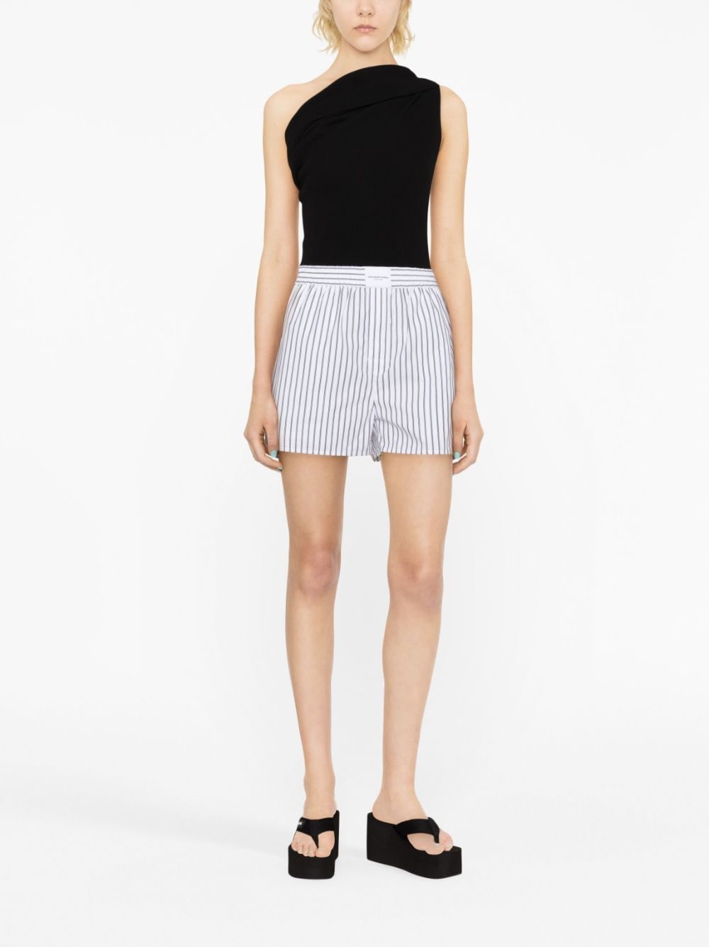 Shop Alexander Wang Logo-patch Striped Poplin Shorts In White