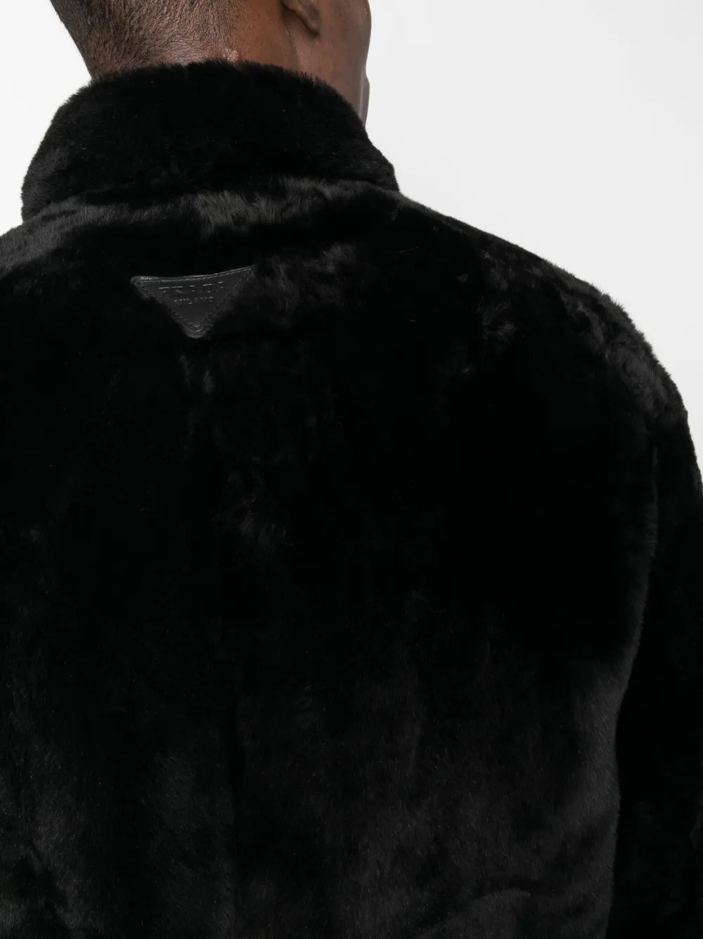 Prada Triangle-logo Shearling Jacket In Black