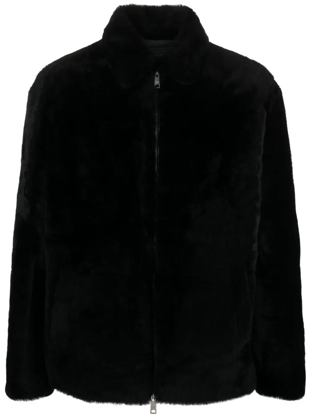 Prada triangle-logo shearling jacket | Black | Image 1