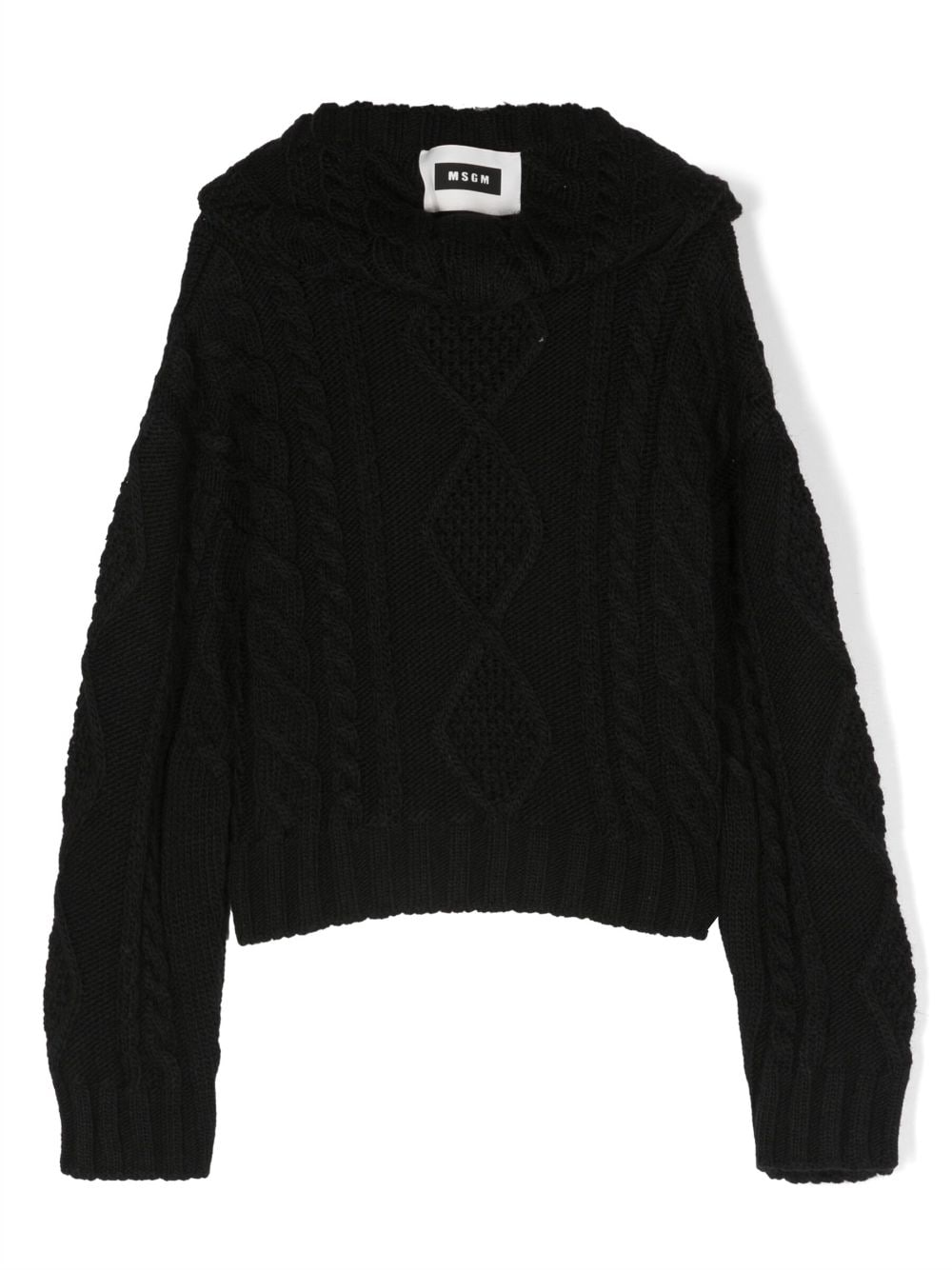 Image 2 of MSGM Kids logo-patch cable-knit jumper