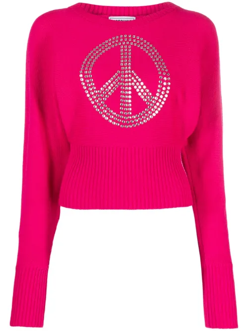Pull crop à logo strassé - MOSCHINO JEANS - Modalova