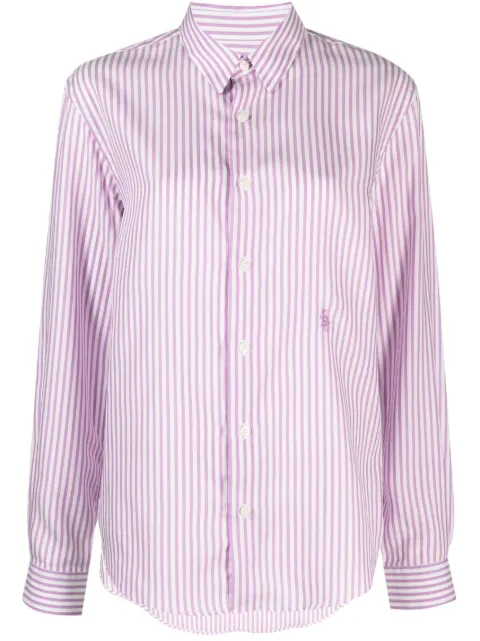 Sporty & Rich logo-embroidered striped shirt