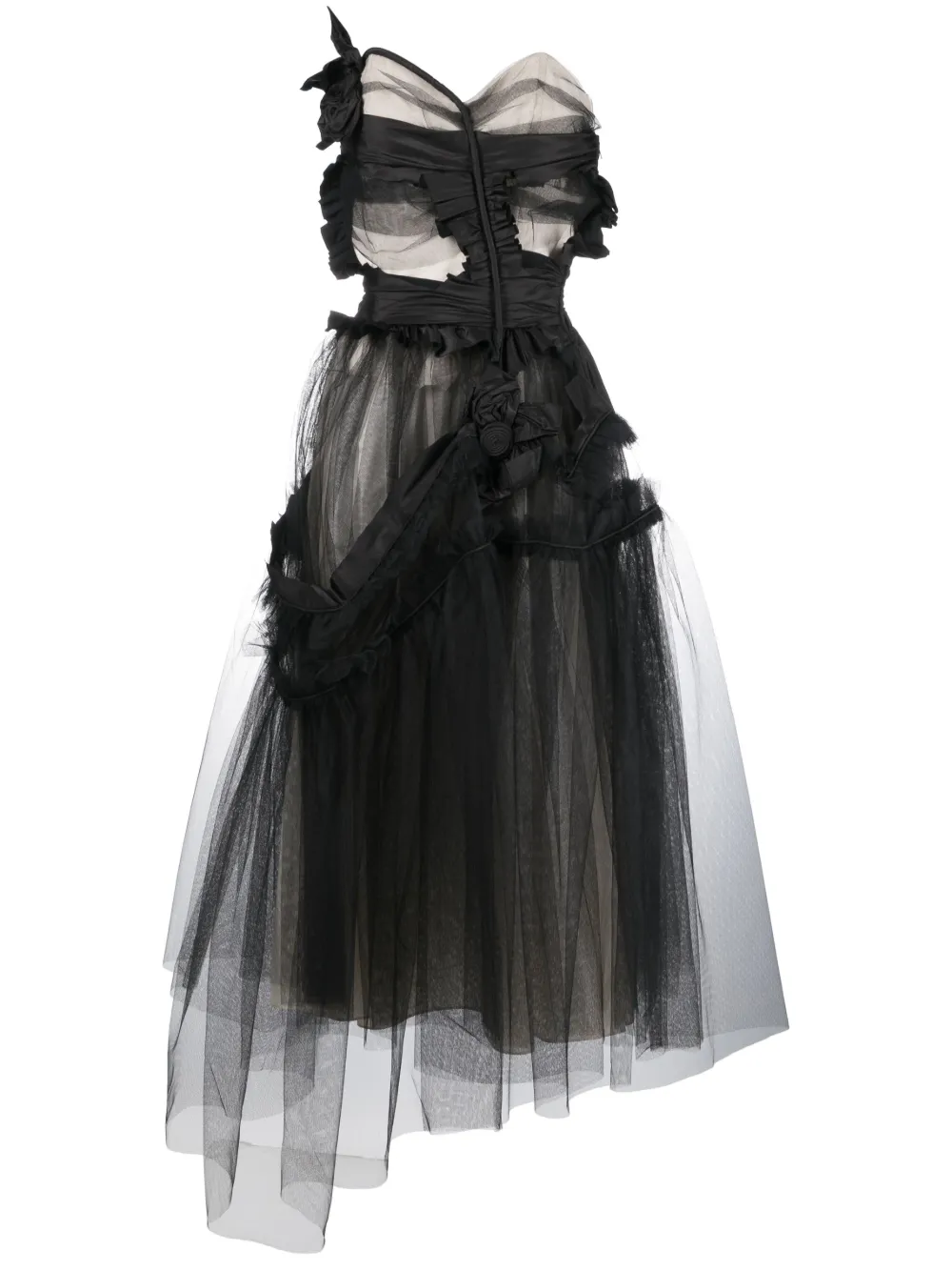 Shop Maison Margiela Décortiqué Corset-style Tulle Dress In Black