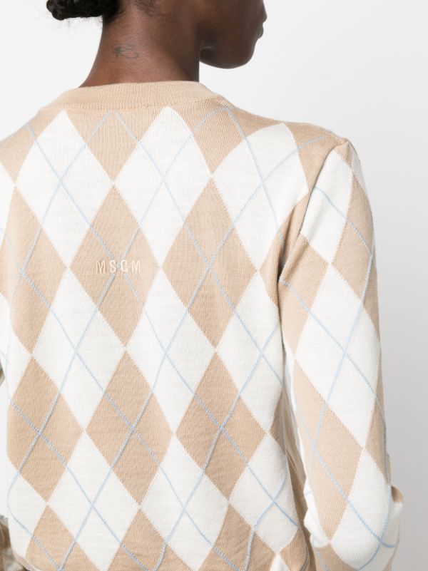 Music Argyle Cardigan - Beige