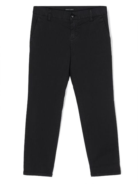 Emporio Armani Kids Eagle logo-plaque twill straight-leg trousers