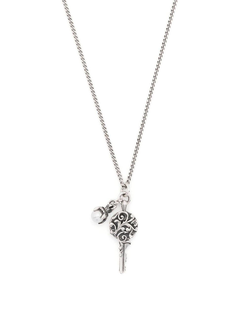 Emanuele Bicocchi Arabesque Key And Pearl-pendant Necklace In Silver