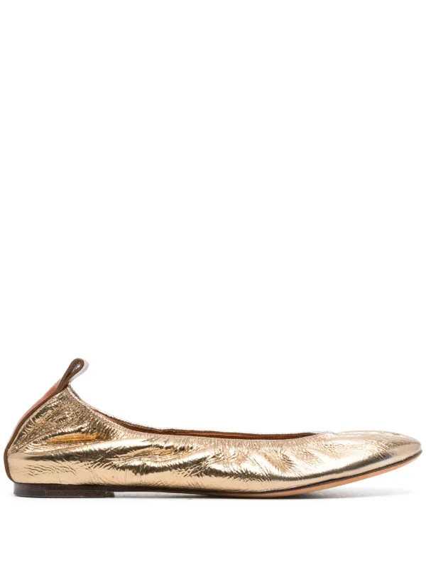 Lanvin Metallic Leather Ballerina Shoes in Gold