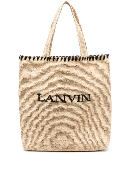 Sac cabas en raphia à logo brodé - Lanvin - Modalova