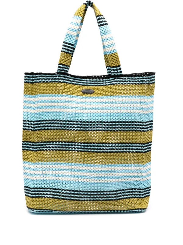 Lanvin Striped Crochet Cotton Tote Bag in Blue