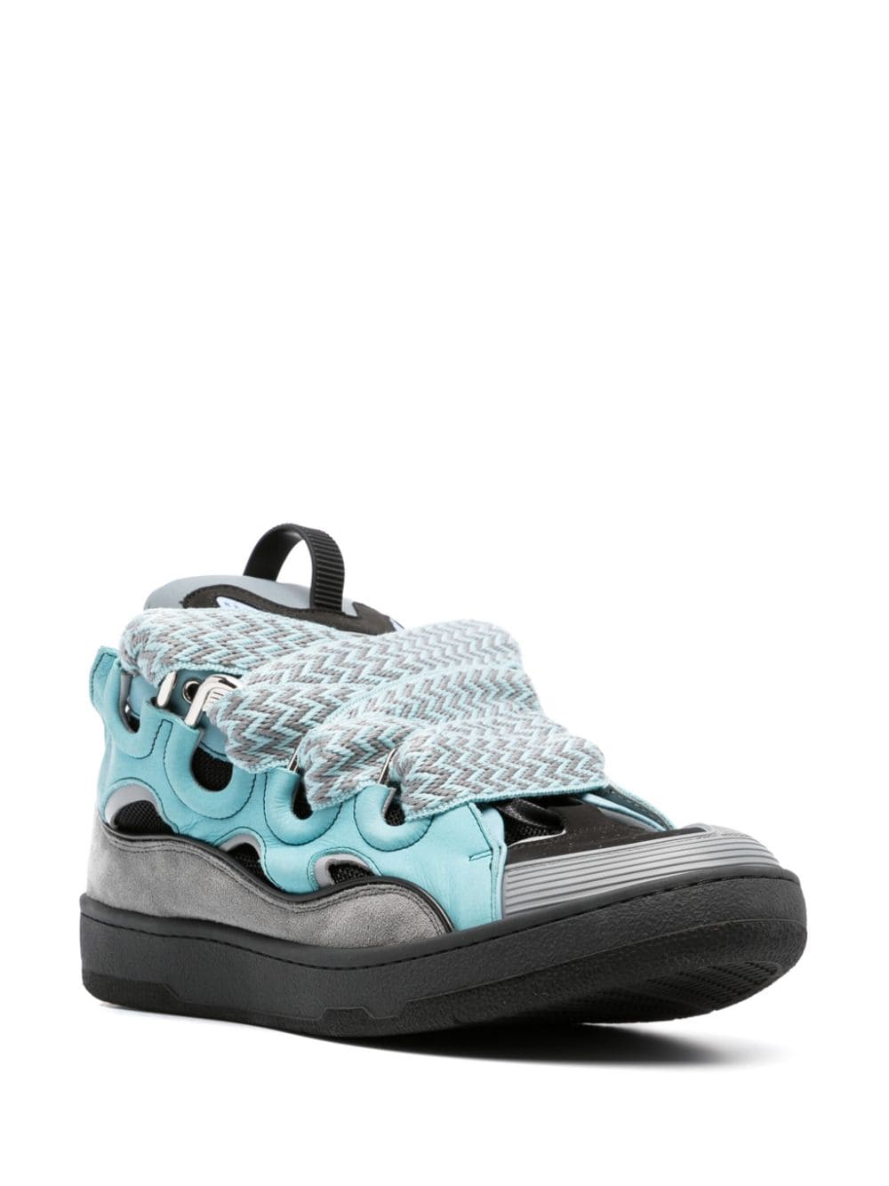 Shop Lanvin Curb Leather Sneakers In Blue