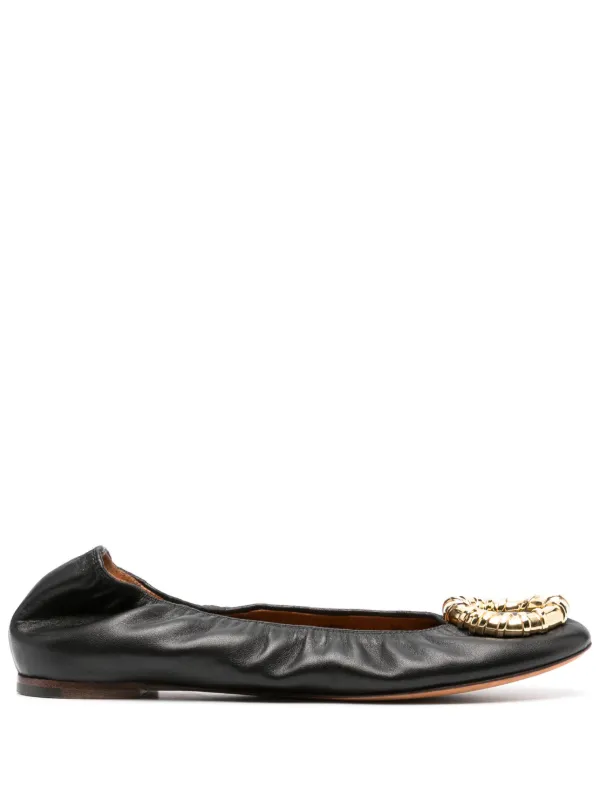 Lanvin Buckled Leather Ballerina Shoes in Black