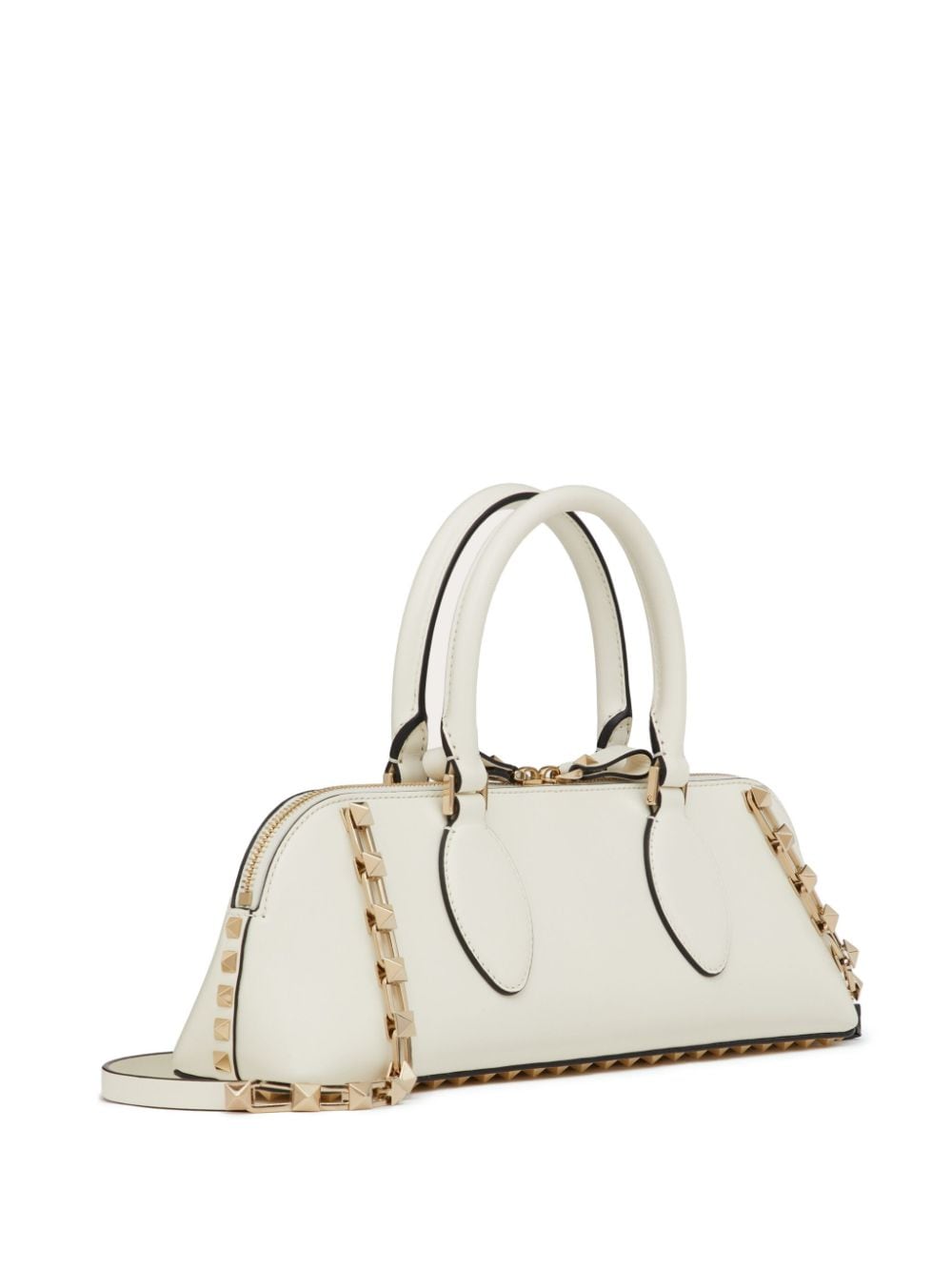 Shop Valentino Rockstud East-west Leather Handbag In White