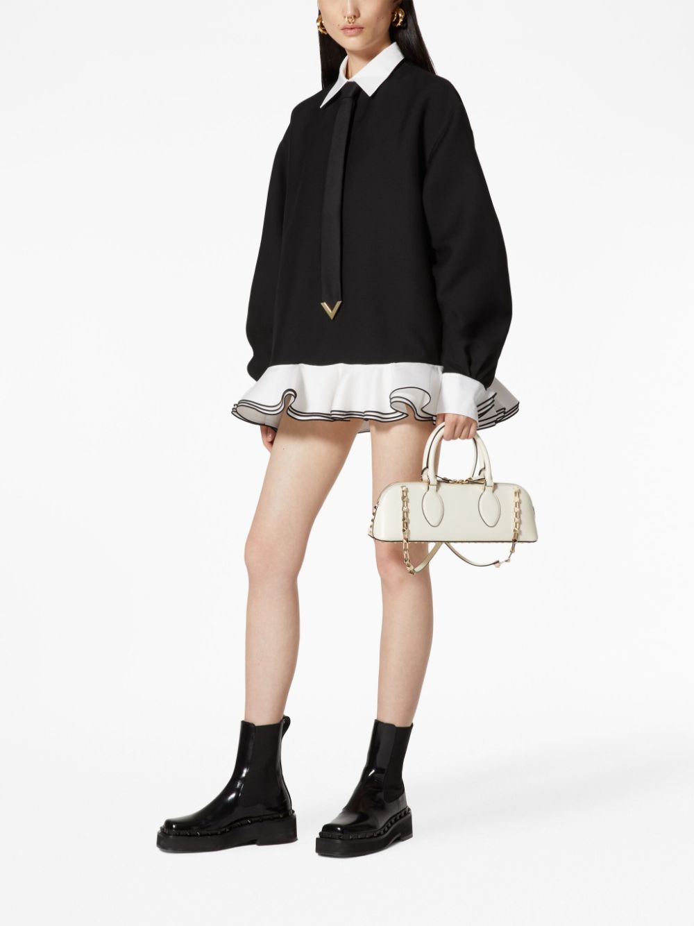 Shop Valentino Rockstud East-west Leather Handbag In White