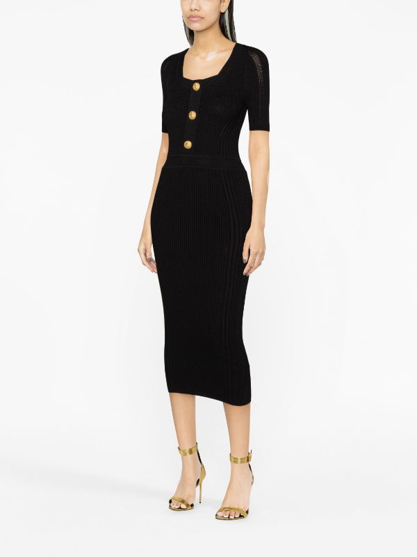 Balmain button-embellished ribbed-knit Dress - Farfetch