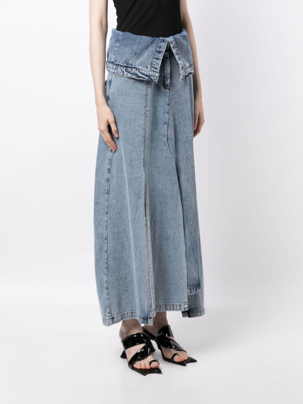 Shop Rokh Panelled Denim Midi Skirt In Blue