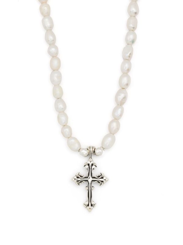 Pearl Necklace with Silver Cross