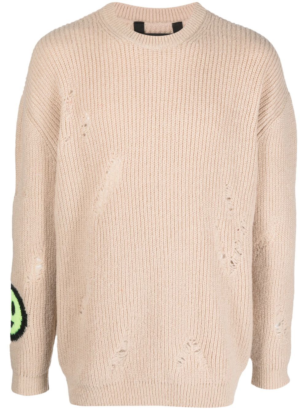 Shop Barrow Distressed Intarsia-knit Logo Jumper In Neutrals