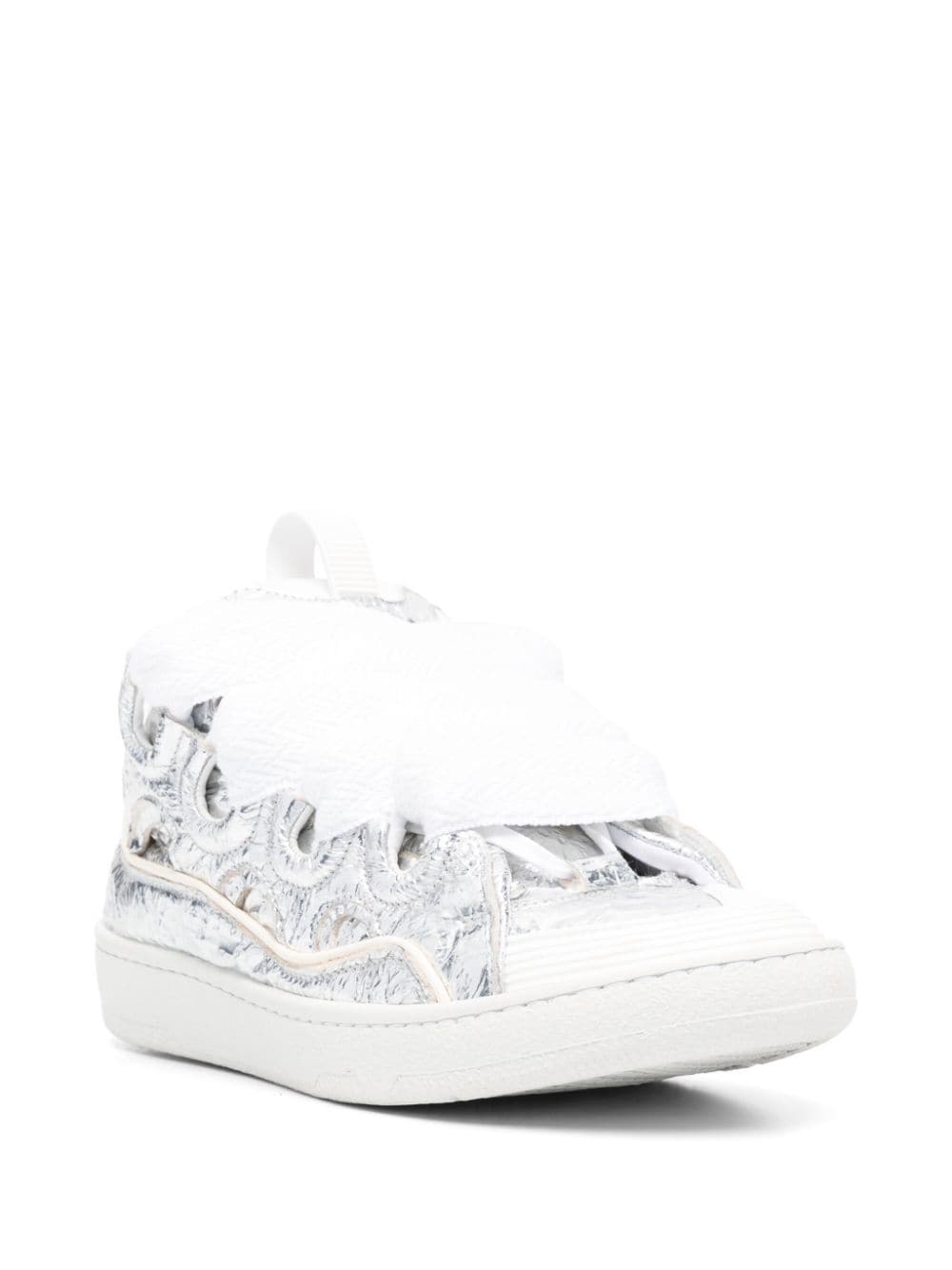Shop Lanvin Crinkle-effect Curb Leather Sneakers In White