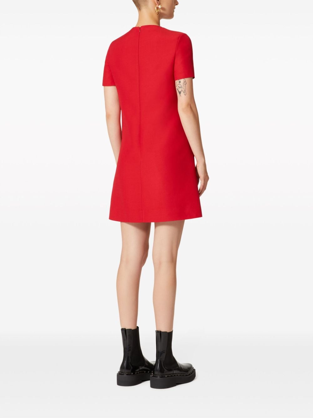 Shop Valentino Floral-appliqué Mini Dress In Red