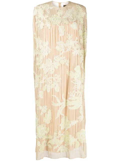 Biyan floral-embroidered sleeveless midi dress