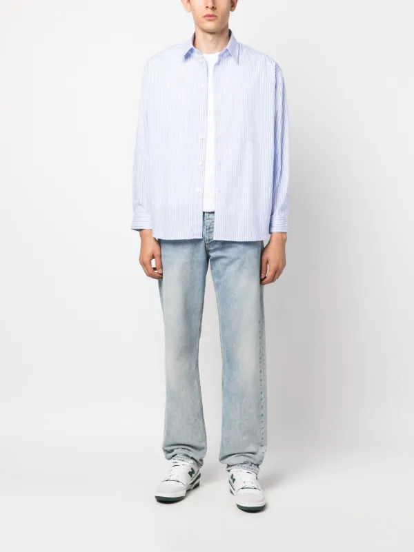特価 stripe-print Rich & Sporty long-sleeved Blue | Shirt シャツ+ブラウス(長袖+七分)