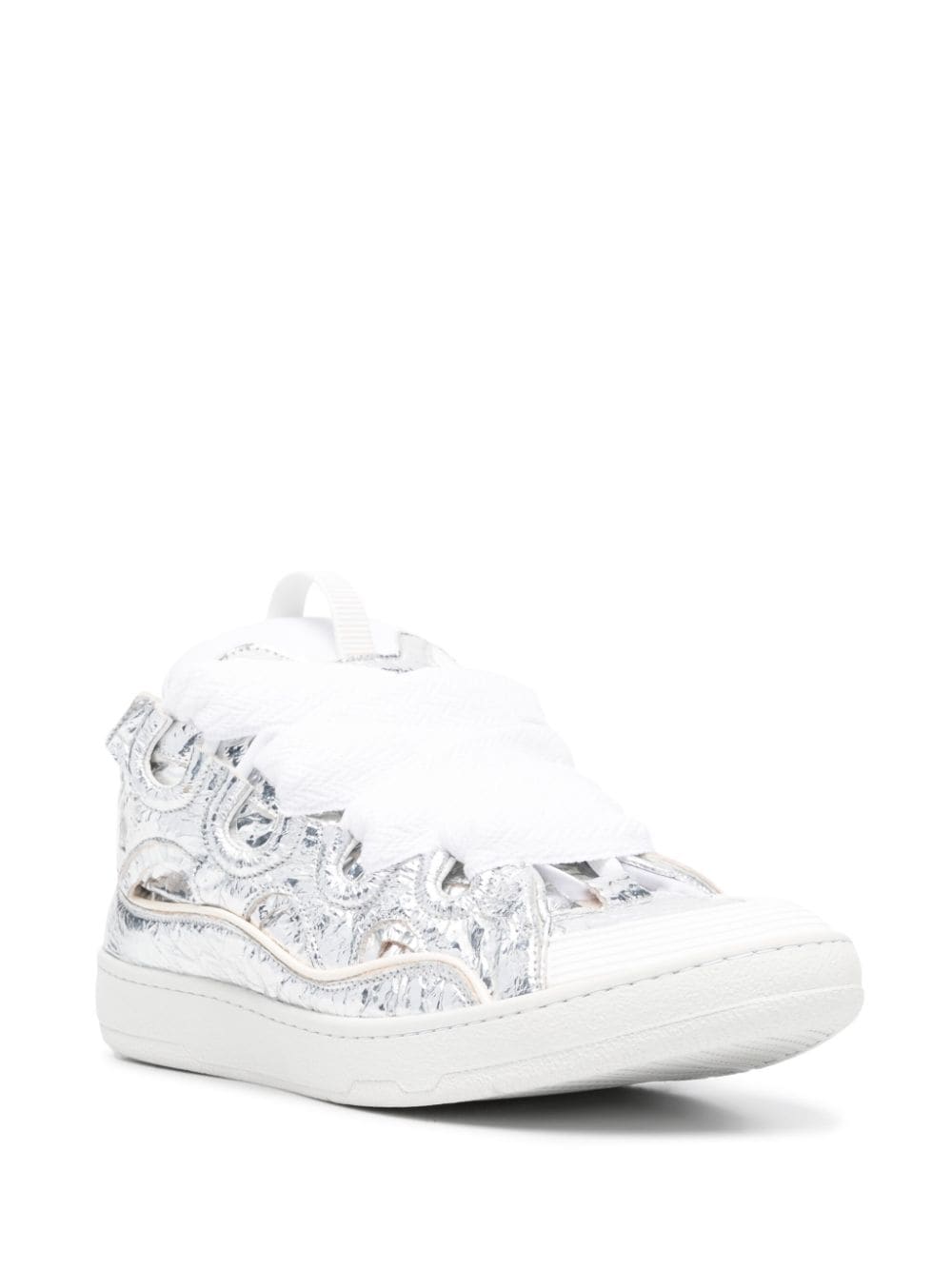 Shop Lanvin Curb Metallic Leather Sneakers In Silver