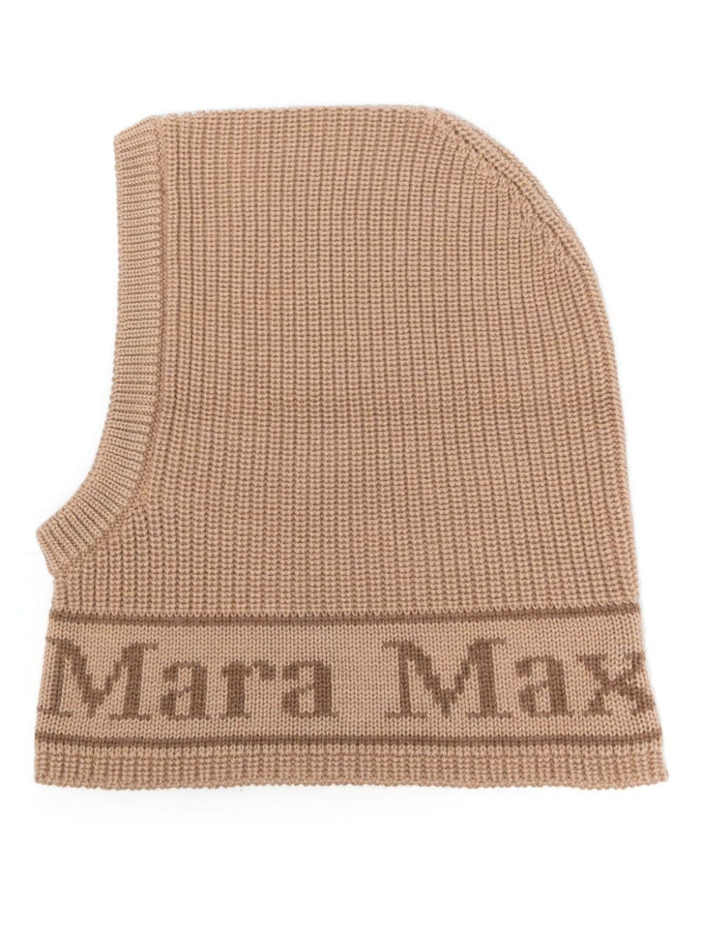 Max Mara Logo Jacquard Wool Balaclava In Camel