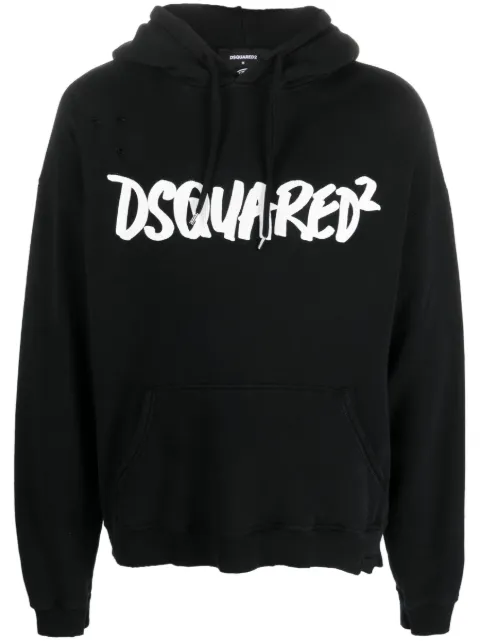 DSQUARED2 logo-print distressed-effect hoodie