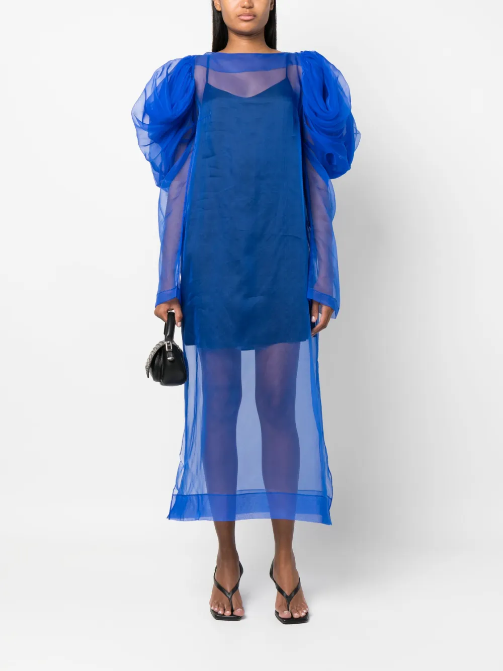 Paula Canovas del Vas sheer puff-sleeve silk dress - Blauw