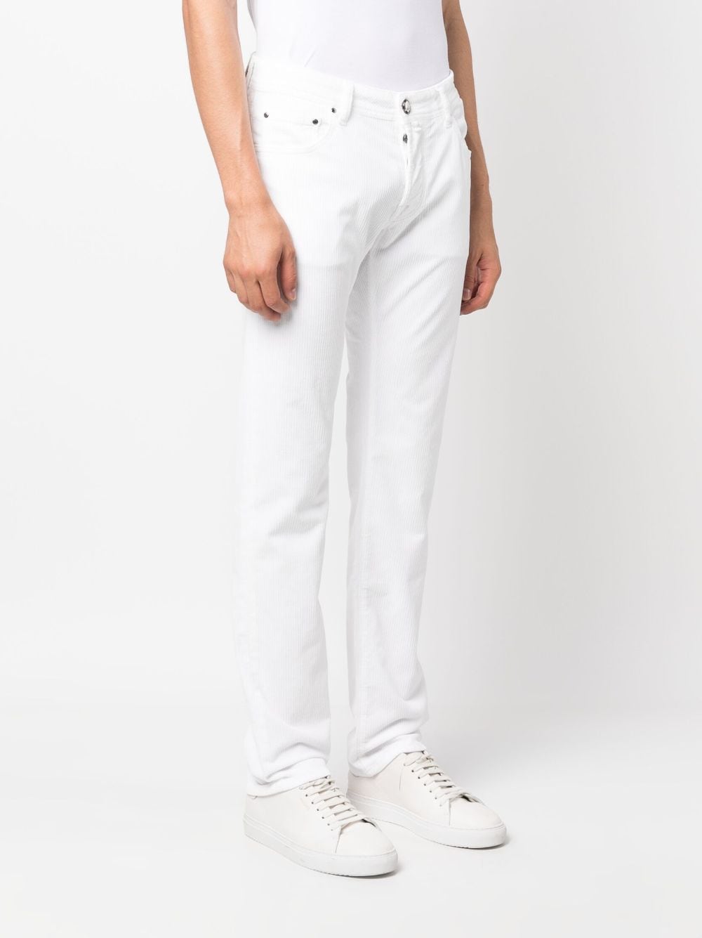 Shop Jacob Cohen Logo-patch Straight-leg Trousers In White