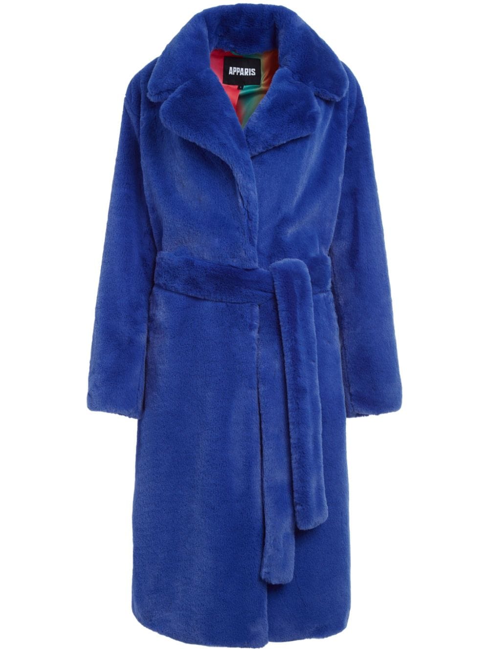 belted faux-fur midi coat