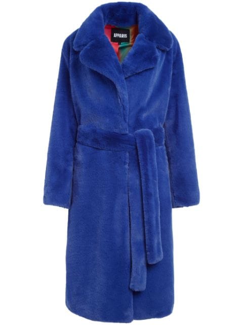 Apparis belted faux-fur midi coat