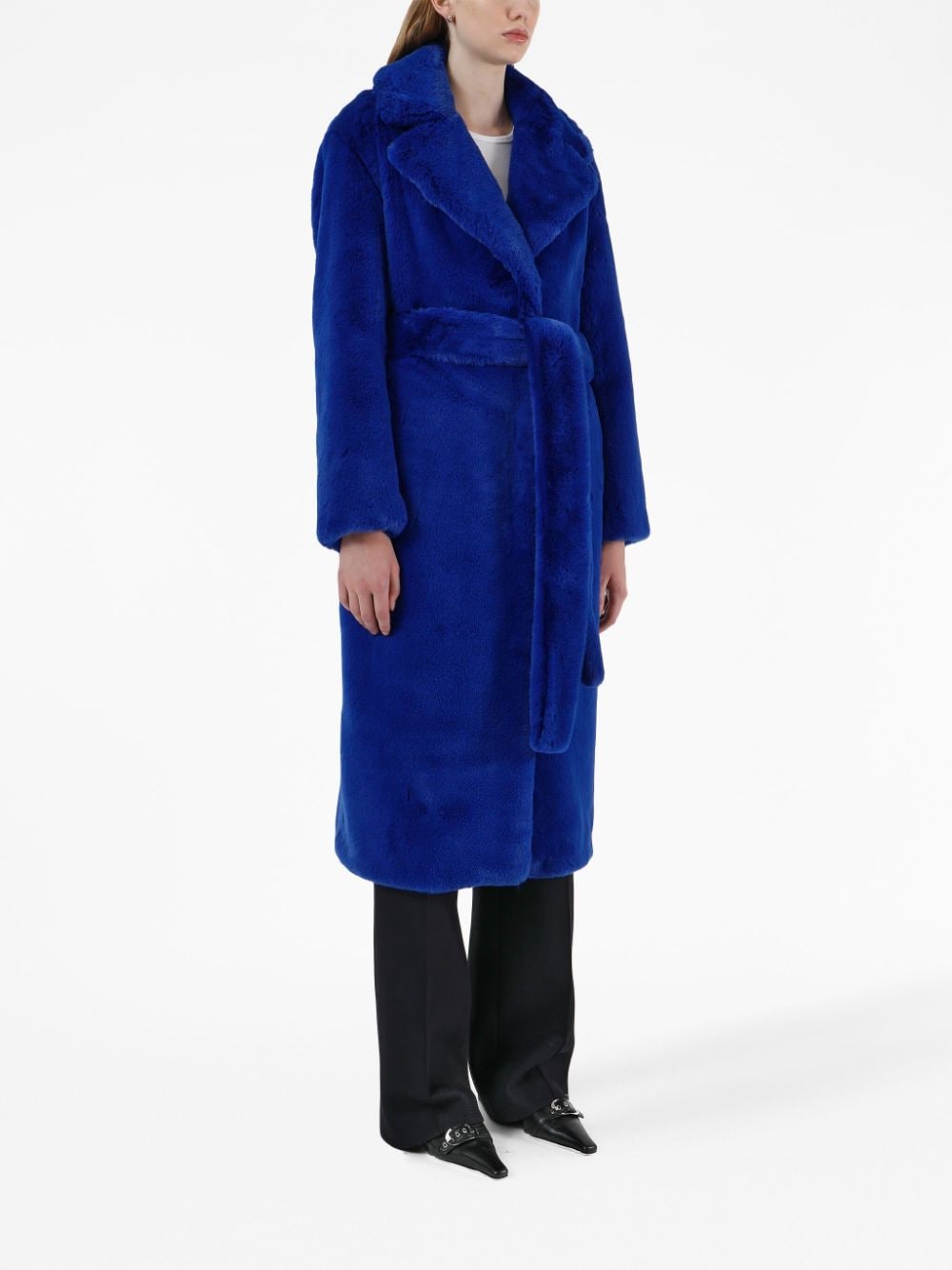Shop Apparis Belted Faux-fur Midi Coat In Blue