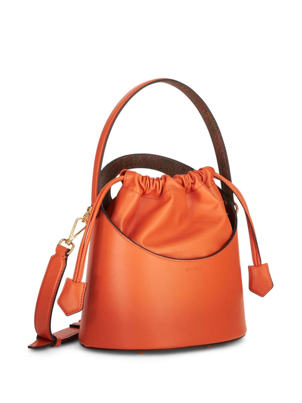 Shop Etro Saturno Leather Bucket Bag In Orange
