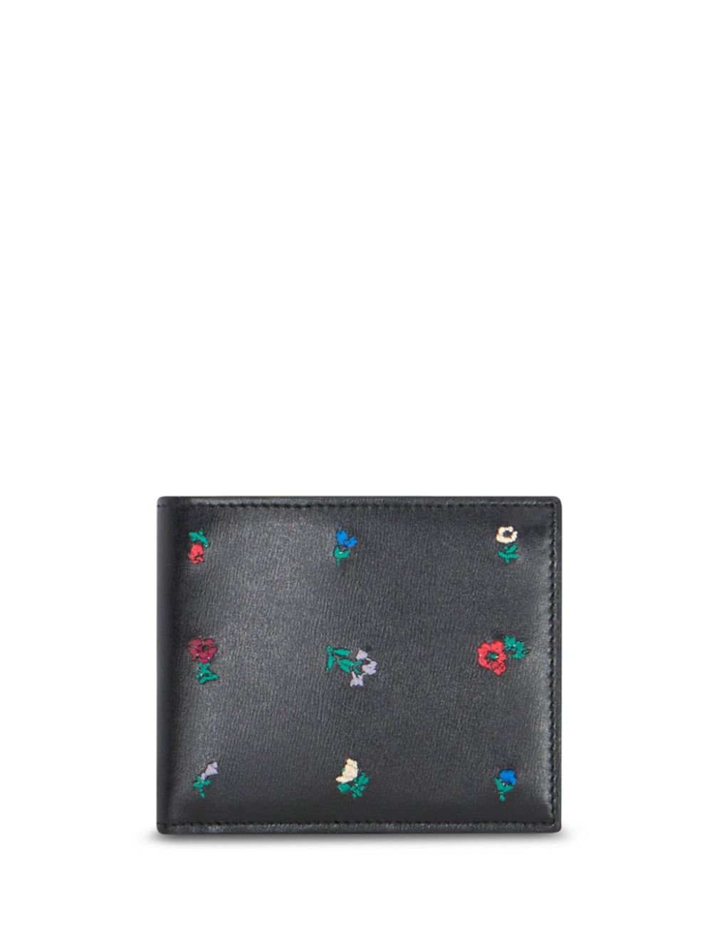 Etro Floral-embroidered Leather Wallet In Black