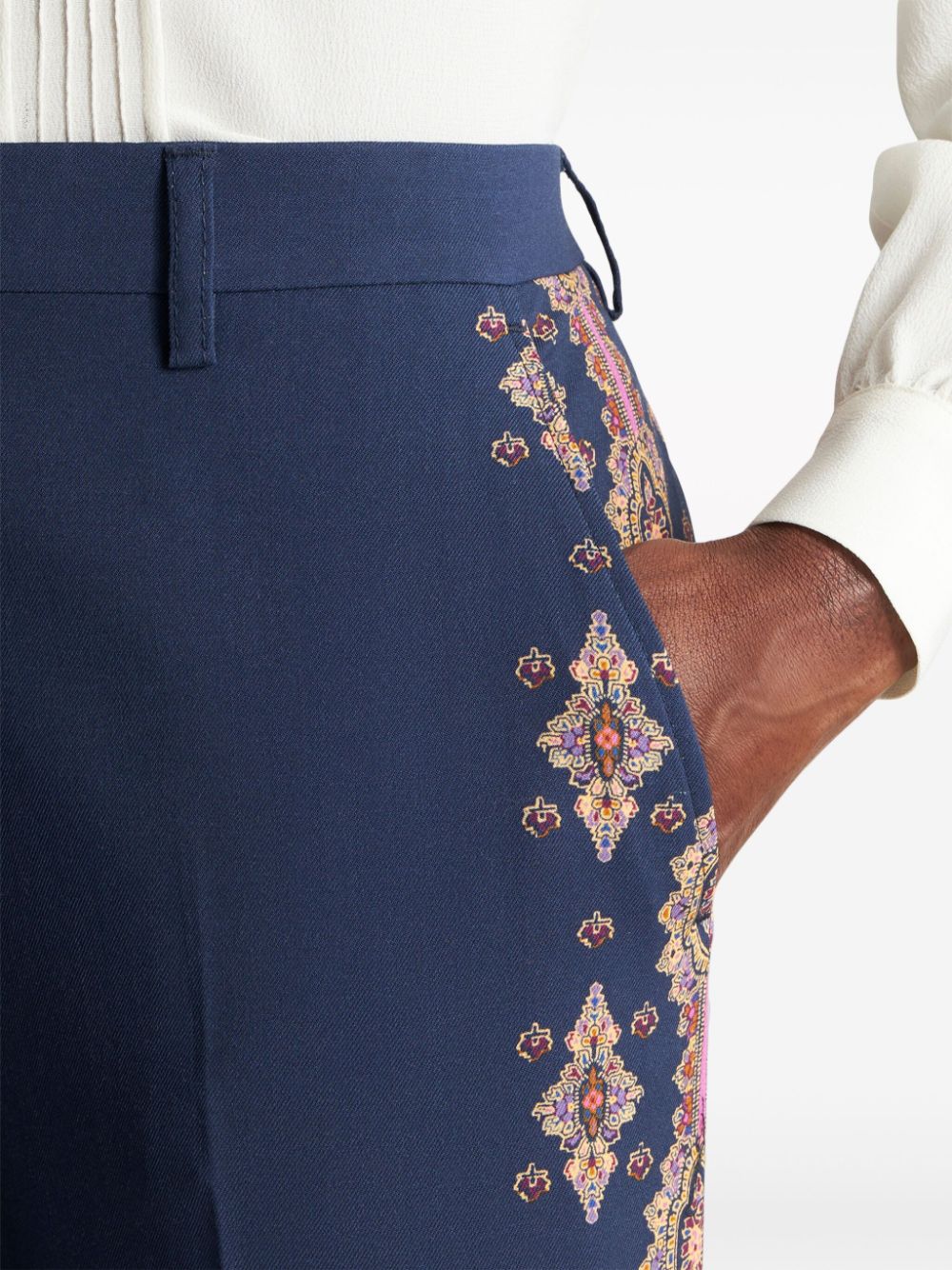 Shop Etro High-waisted Paisley-print Tailored Trousers In Blue