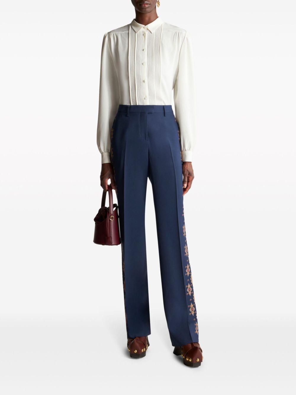 Shop Etro High-waisted Paisley-print Tailored Trousers In Blue