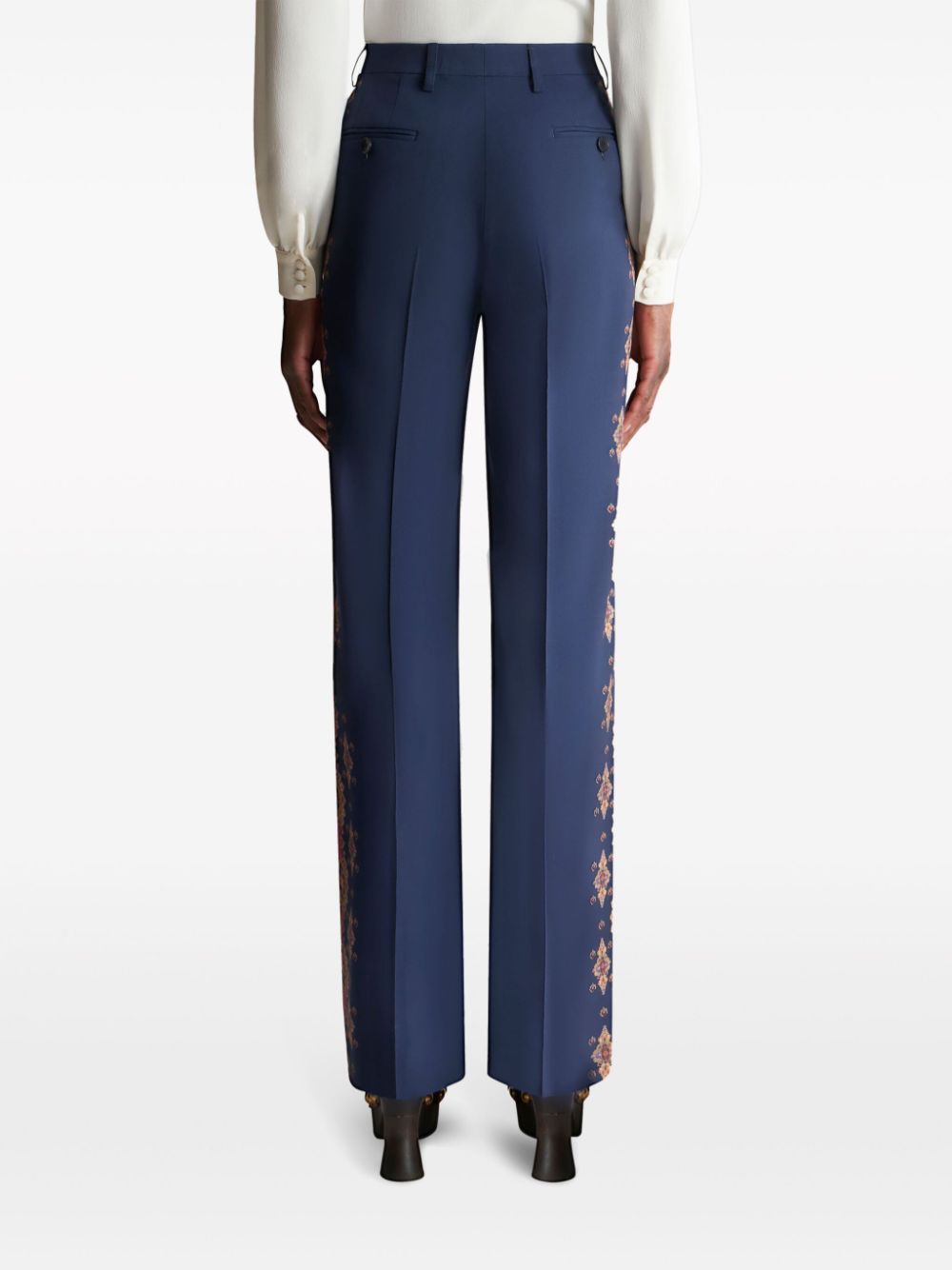 Shop Etro High-waisted Paisley-print Tailored Trousers In Blue