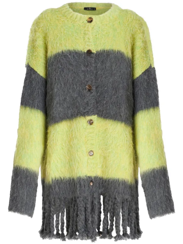 Etro Striped Brushed Cardi-coat in Grey