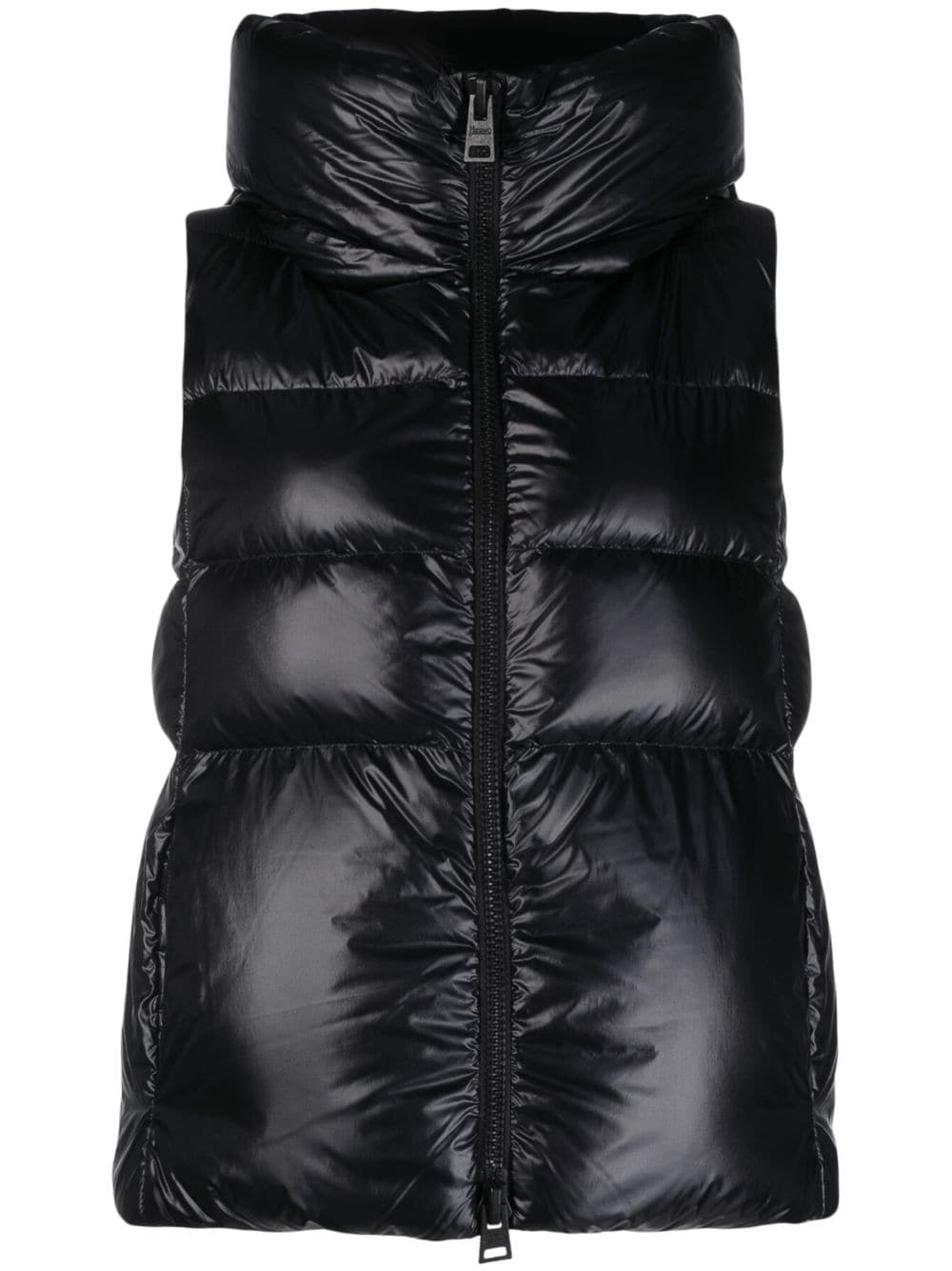 Herno Hooded Zip-up Padded Gilet In Black