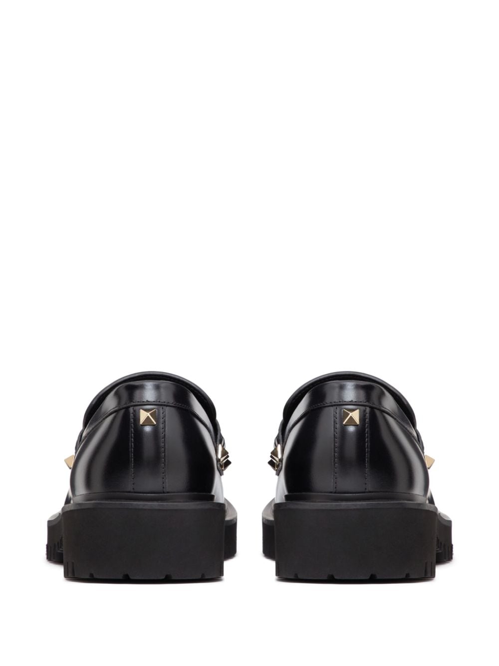 Shop Valentino Rockstud Leather Looafers In Black