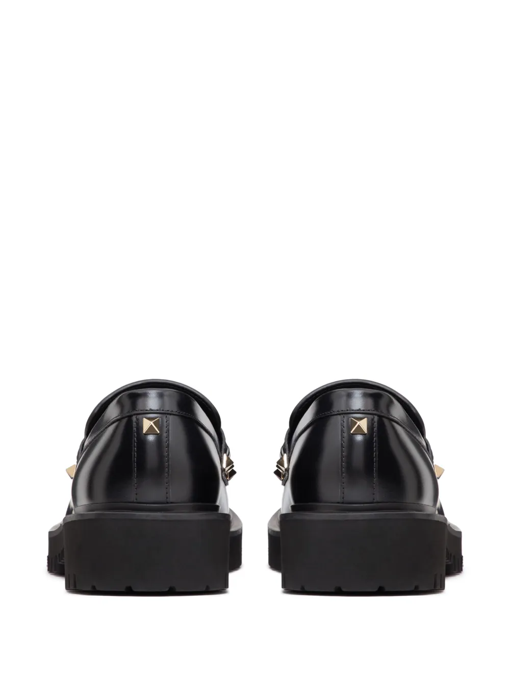 Shop Valentino Rockstud Leather Looafers In Black