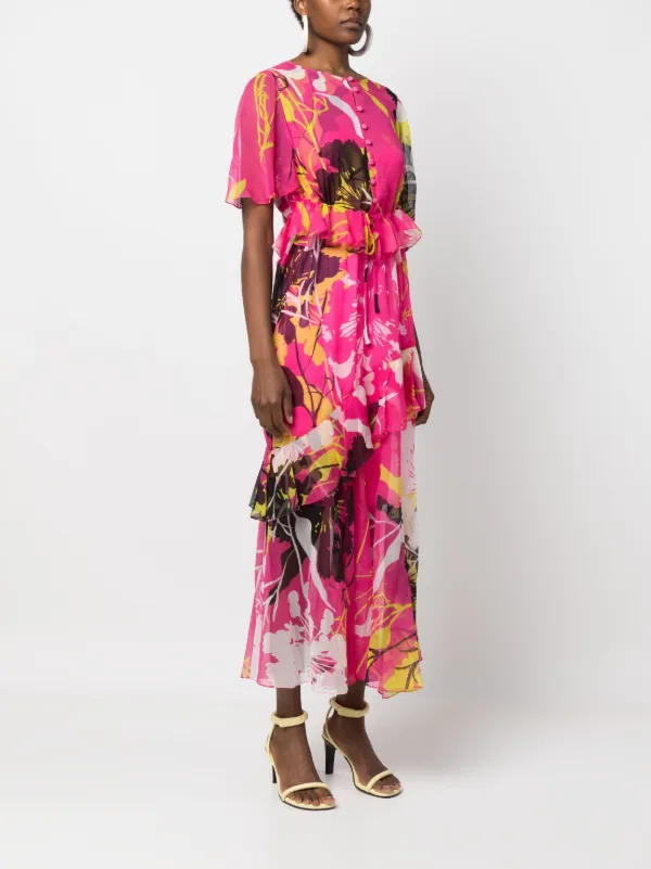 PRABAL GURUNG Botanical-print Silk Dress - Pink PRABAL GURUNG Botanical-print Silk Dress - Pink