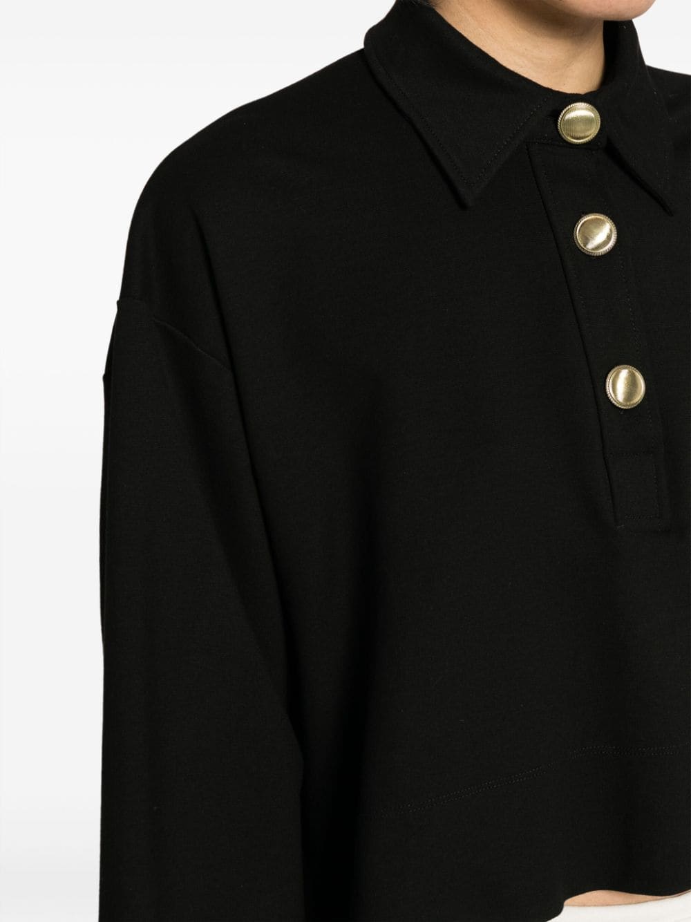 Shop Rosetta Getty Long-sleeve Crop Polo Shirt In Black