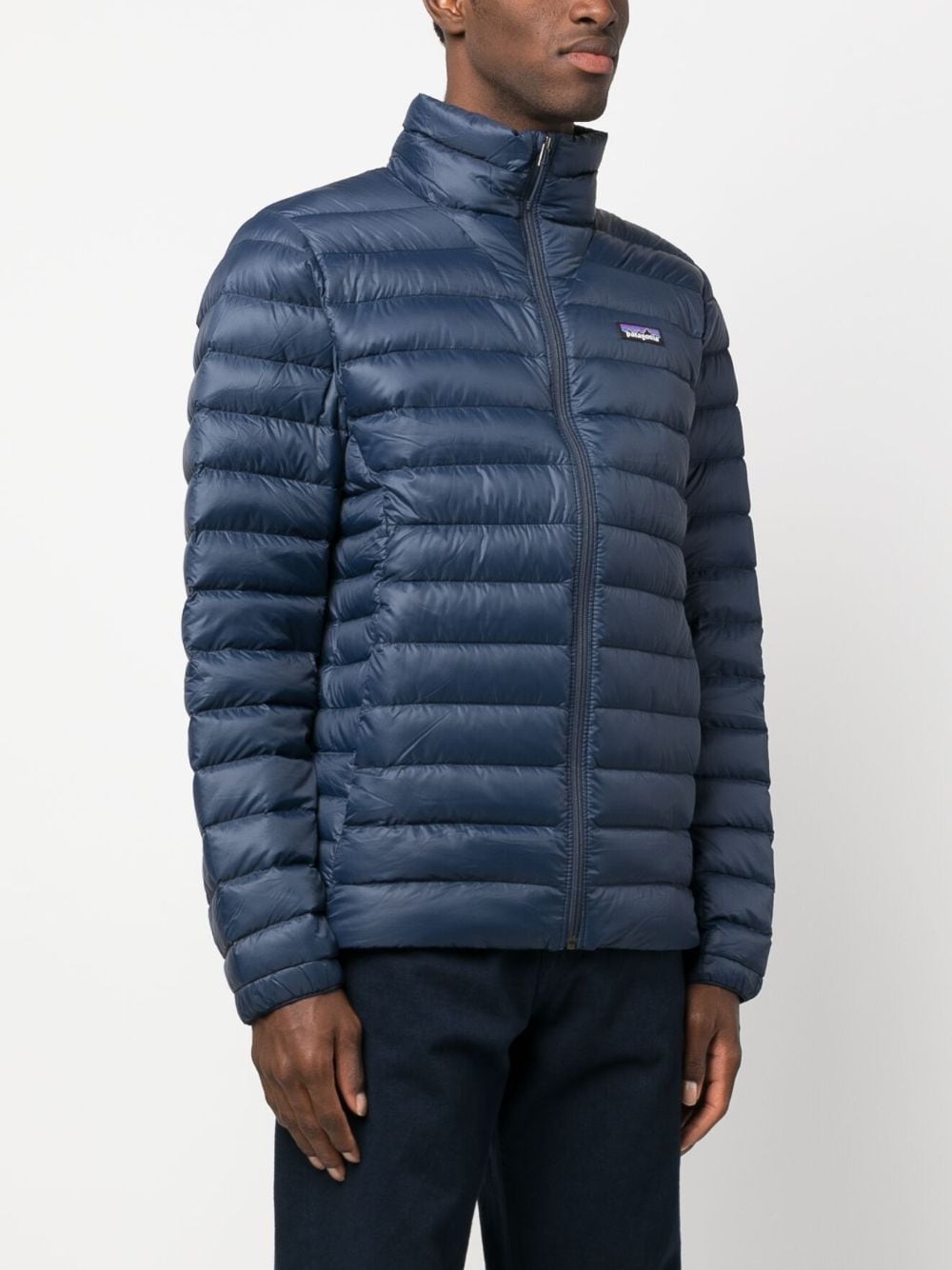 Shop Patagonia Logo-patch Feather-down Jacket In Blau